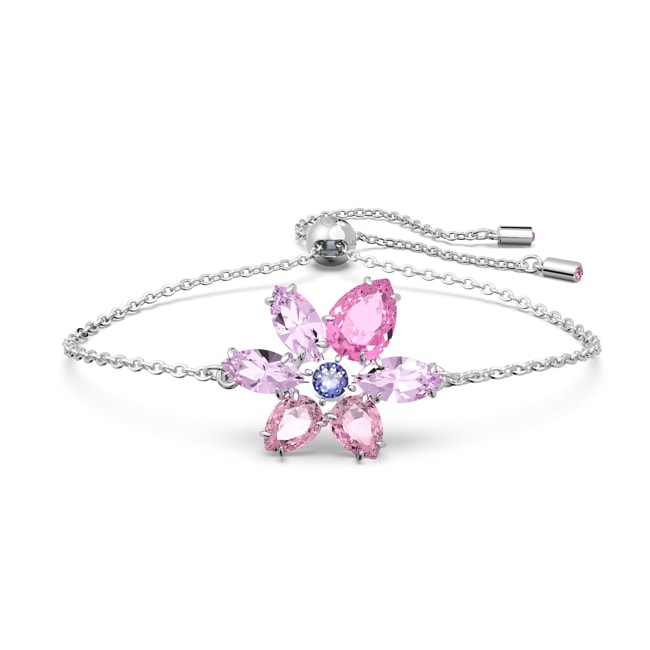 Swarovski Gema bracelet Mixed cuts, Flower, Pink, Rhodium plated Swarovski Gema bracelet Mixed cuts, Flower, Pink, Rhodium plated - 5658396