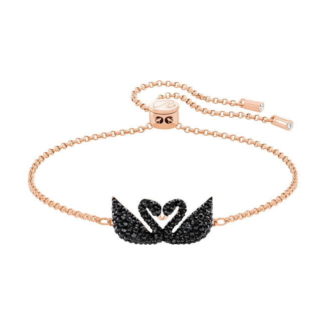Swarovski Iconic Swan bracelet, black, pink gold plated - 5344132