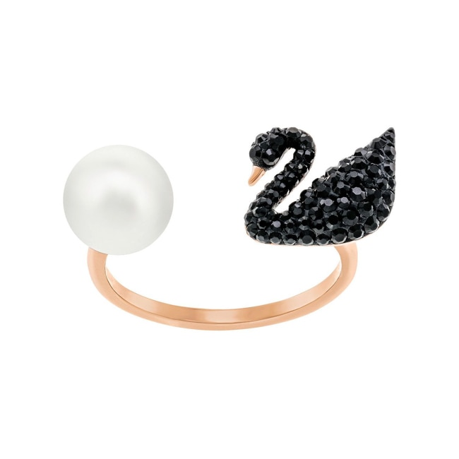 Swarovski Iconic Swan Ring, schwarz, rosé vergoldet - M5296473