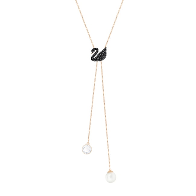 Swarovski Iconic Swan Y-necklace, black, pink gold plated - 5351806