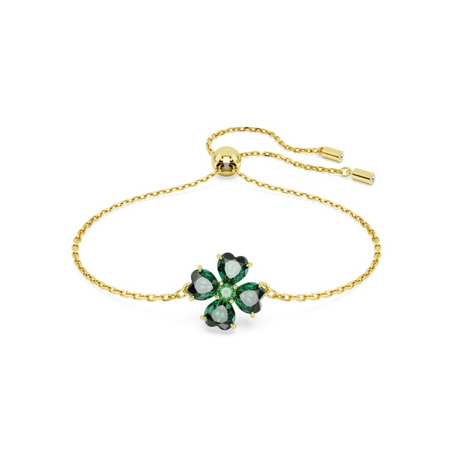 Swarovski Idyllia Bracelet, Mixed cuts, Clover, Green, Gold-tone plated - 5666585
