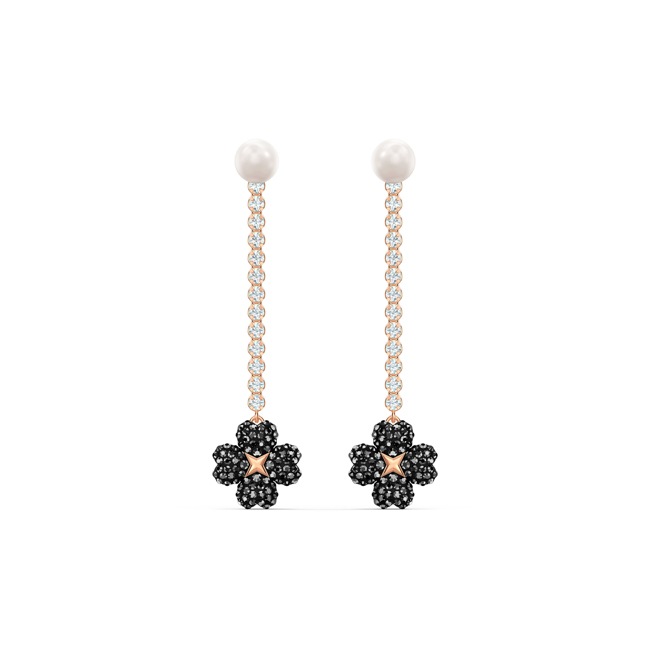 Swarovski Boucles d'oreilles Latisha Flower, noir, métal doré rose - 5516426