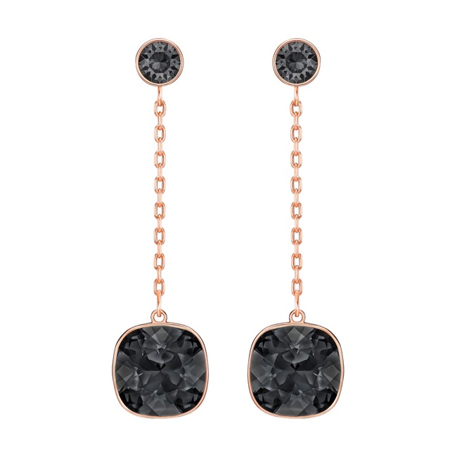 Swarovski Boucles d'oreilles Lattitude, noir, métal doré rose - 5528512