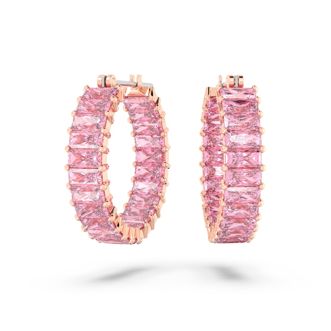 Swarovski Créoles Matrix Taille baguette, Roses, Placage de ton or rosé - 5657726