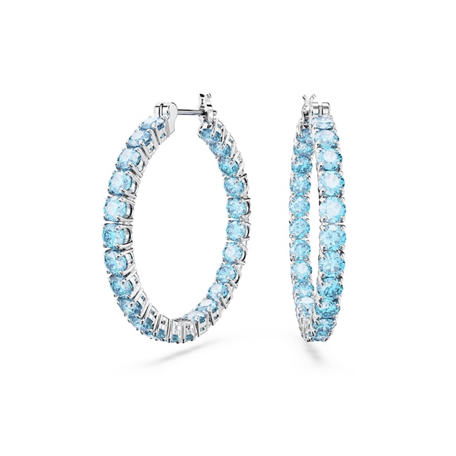 Swarovski Matrix Creoles Round cut, Blue, Rhodium plated - 5647446