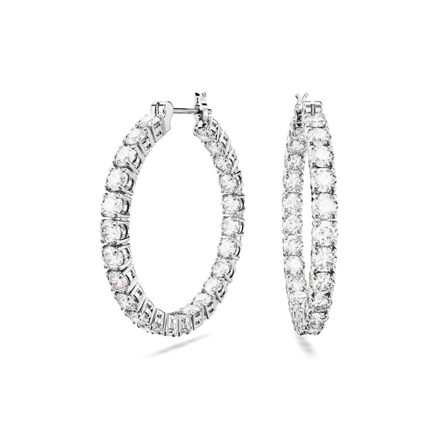 Swarovski Matrix Creoles Round cut, White, Rhodium plated - 5647715