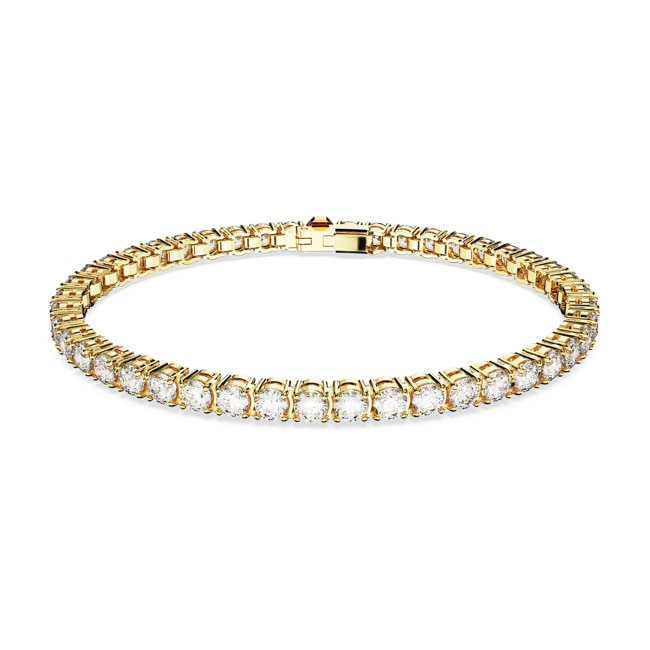 Swarovski Matrix Tennis bracelet Cylindrical grinding, small, white, Gold-tone plated - 5657664
