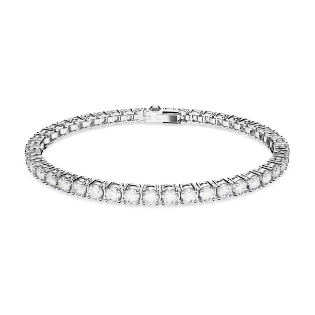 Swarovski Matrix Tennis bracelet Cylindrical grinding, small, white, rhodium plated - 5648937