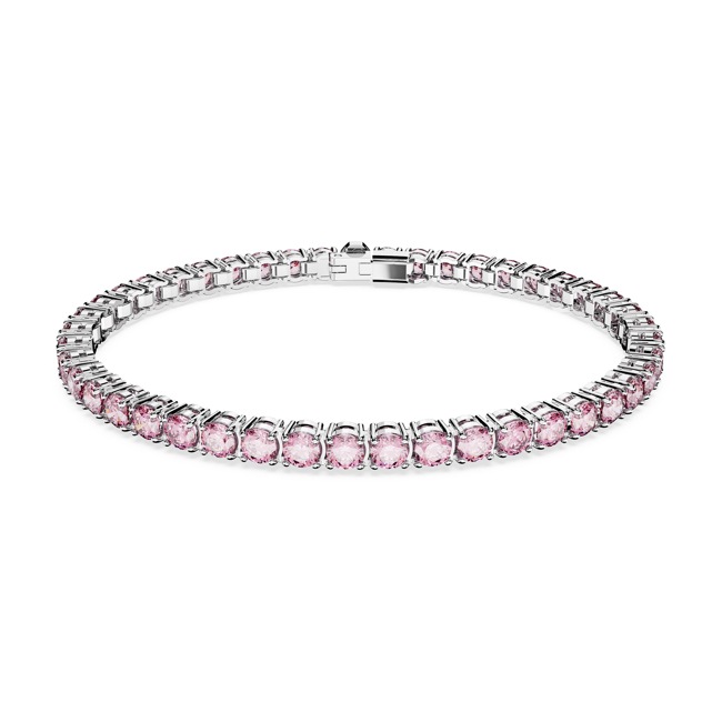 Swarovski Matrix Tennis Bracelet Round cut, Pink, Rhodium plated - 5648932
