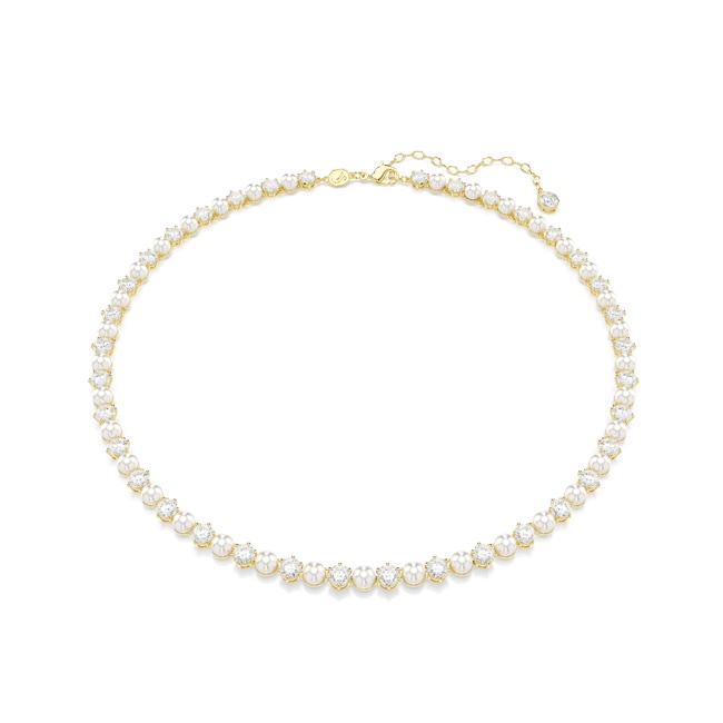 Swarovski Matrix Tennis Halskette Kristallperlen Weiss vergoldet - 5742039