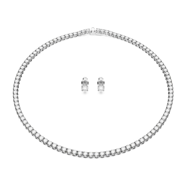 Swarovski Matrix Tennis Set Round cut, White, Rhodium plated - 5647730