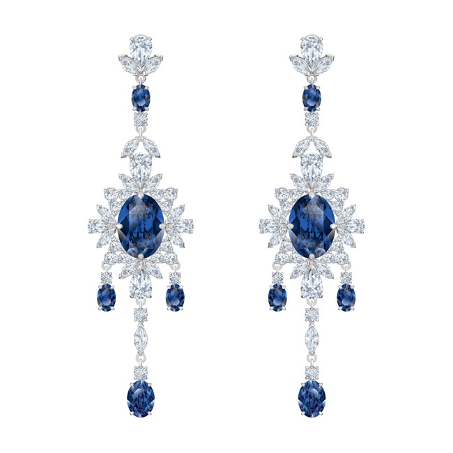 Swarovski Palace Chandelier earrings, blue, rhodium plated - 5498817