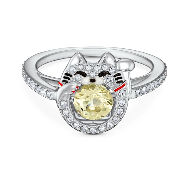 Swarovski Sparkling Dance Cat ring, Multicoloured, rhodium plated - M5538137