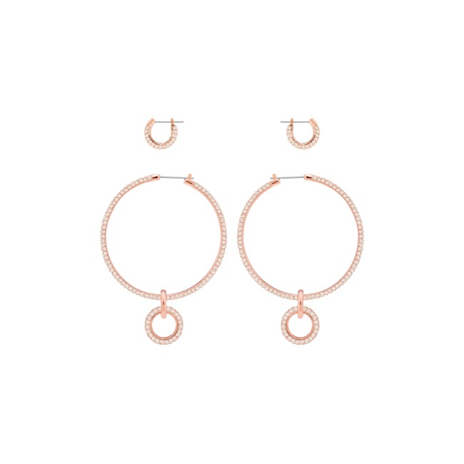 Swarovski Stone Creoles Set, pink, pink gold plated - 5426004