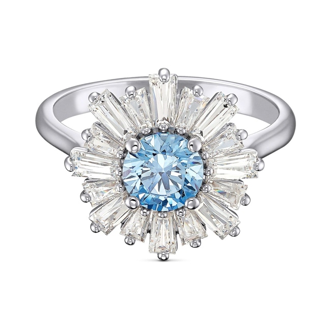 Swarovski Sunshine ring, blue, rhodium plated - M5537795