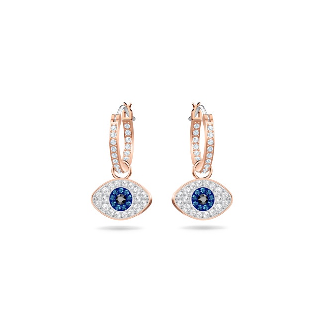 Swarovski Symbolic Evil Eye Creoles, blue, pink gold plated - 5425857