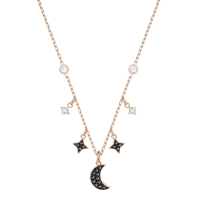 Swarovski Symbolic Moon necklace, black, pink gold plated - 5429737