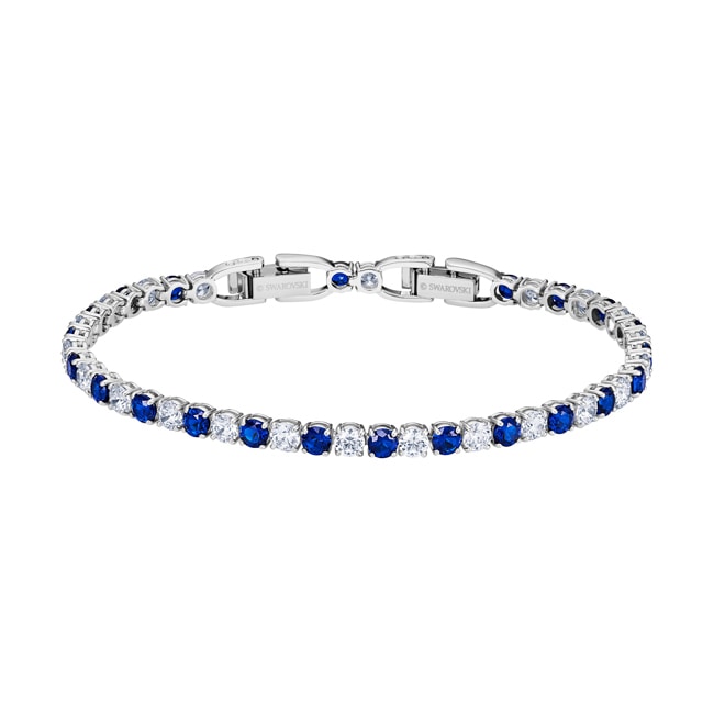 Swarovski Tennis Deluxe bracelet, blue, rhodium plated - 5506253
