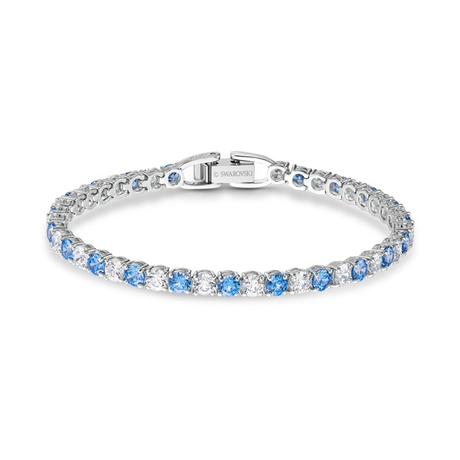 Swarovski Tennis Deluxe bracelet, blue, rhodium plated - 5536469