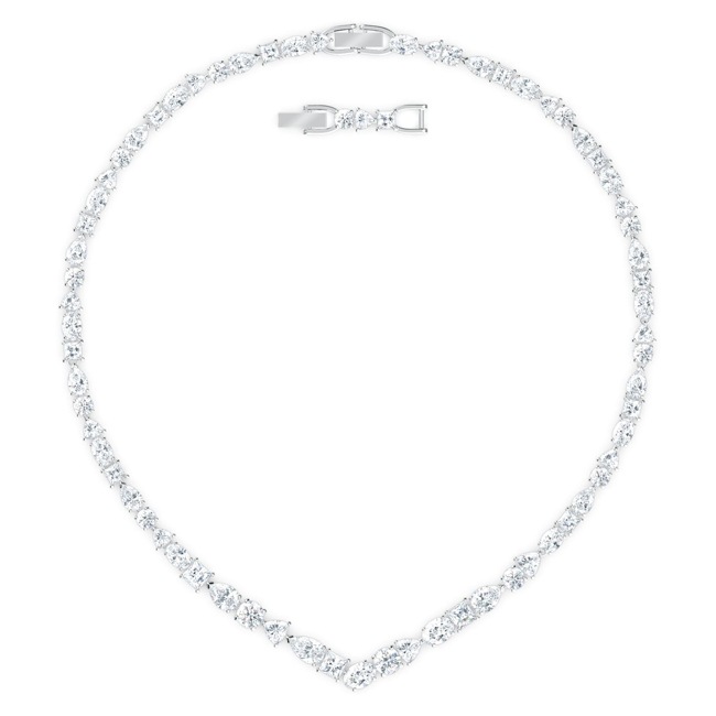 Swarovski Tennis Deluxe V-necklace, white, rhodium plated - 5556917