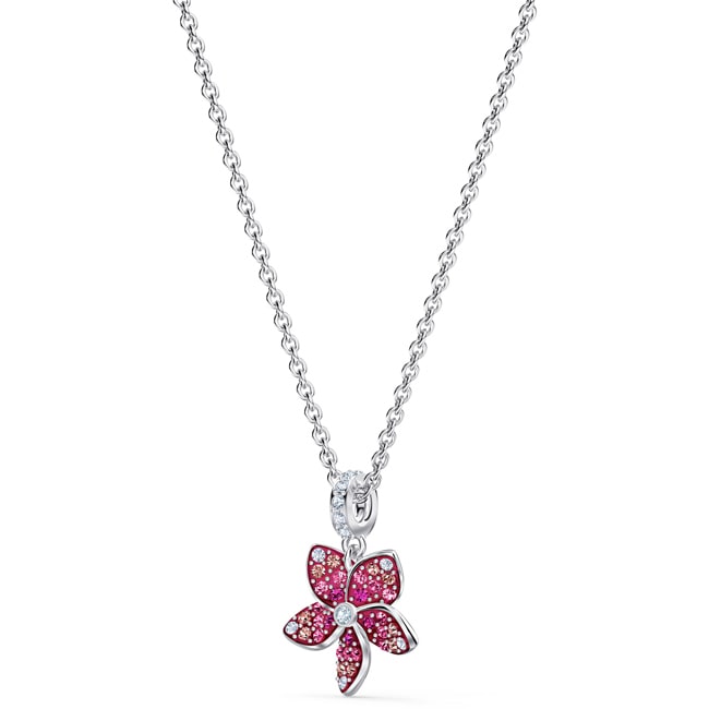 Swarovski Tropical Flower necklace, pink, rhodium plated - 5519248