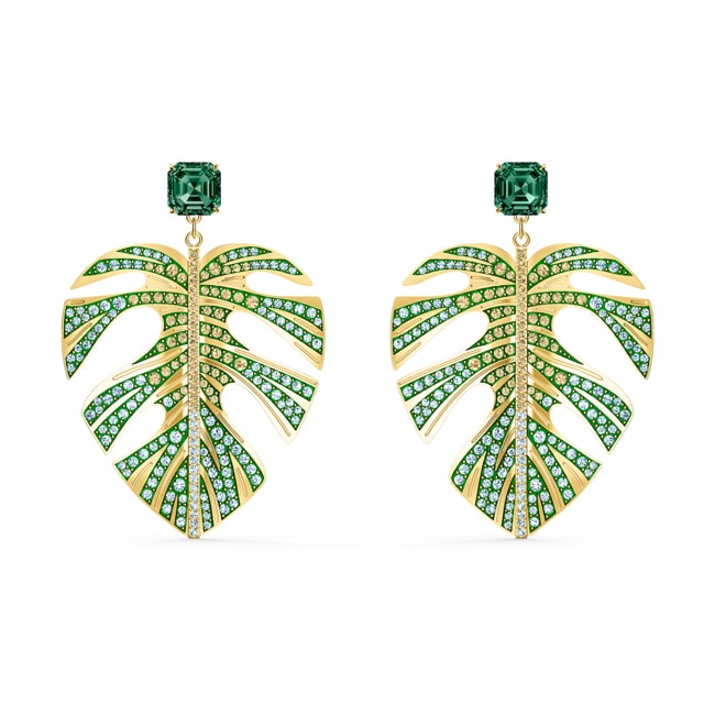 Swarovski Boucles d’oreilles Tropical Leaf, vert, métal doré - 5525242