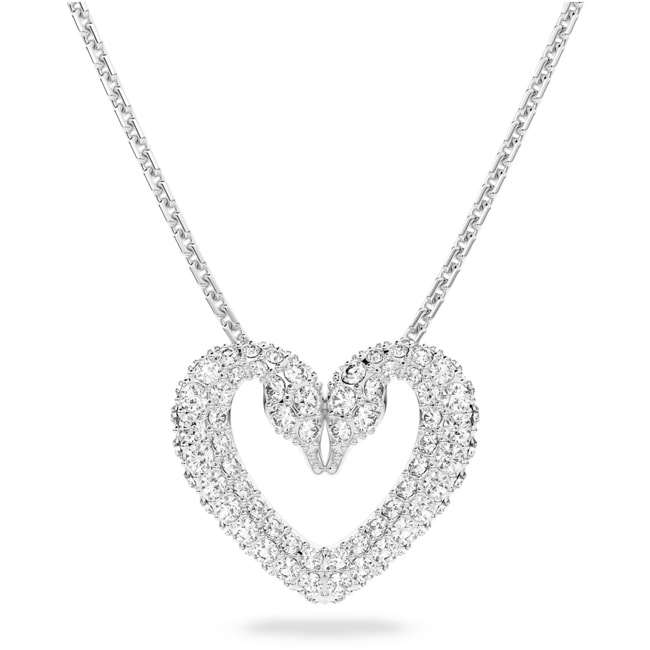 Swarovski Una necklace, Heart, small, white, rhodium plated - 5625533