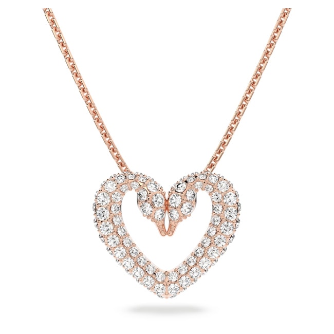 Swarovski Una necklace, Heart, small, white, pink gold plated - 5628657