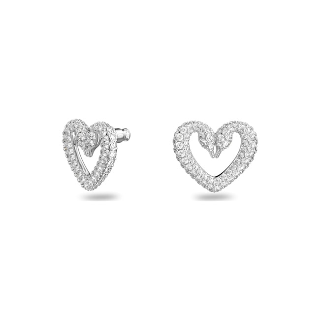 Swarovski Clous d'oreilles Una, Cœur, petites, blanches, métal rhodié - 5625535