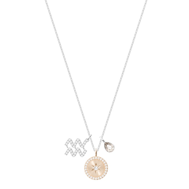 Swarovski Zodiac necklace, Aquarius, grey, rhodium plated - 5349213