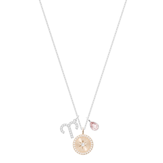 Swarovski Zodiac necklace, Aries, pink, rhodium plated - 5349220