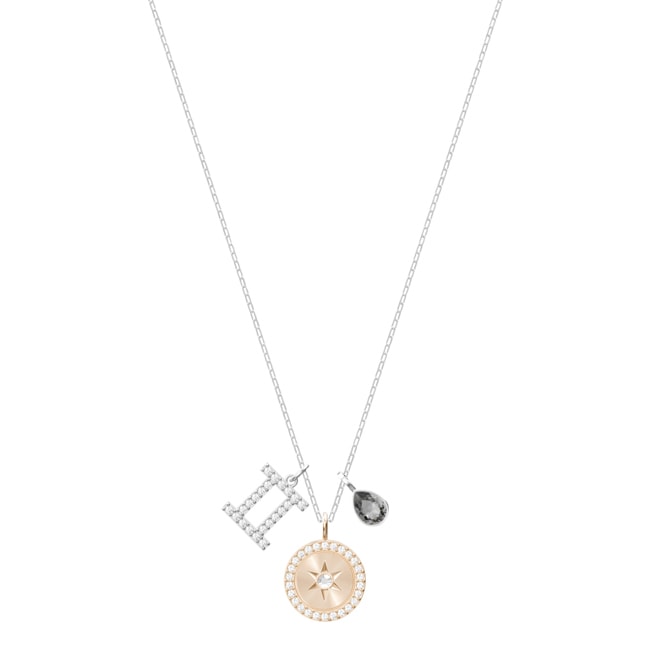 Swarovski Zodiac necklace, Gemini, grey, rhodium plated - 5349217