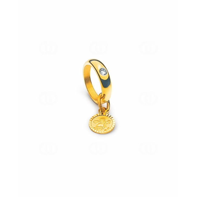 Christening Ring 750/18 K Yellow Gold Guardian Angel with Diamond - AME1034
