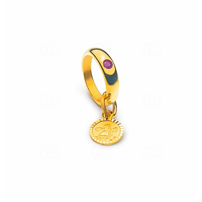Christening Ring 750/18 K Yellow Gold with Ruby & Guardian Angel - AME1036