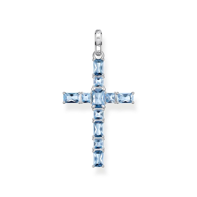 Thomas Sabo Anhänger Kreuz mit aqua Steinen Silber - PE939-009-1