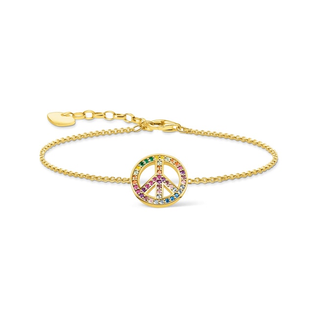 Thomas Sabo Armband mit Peace-Zeichen und bunten Steinen vergoldet - A2071-996-7-L19V