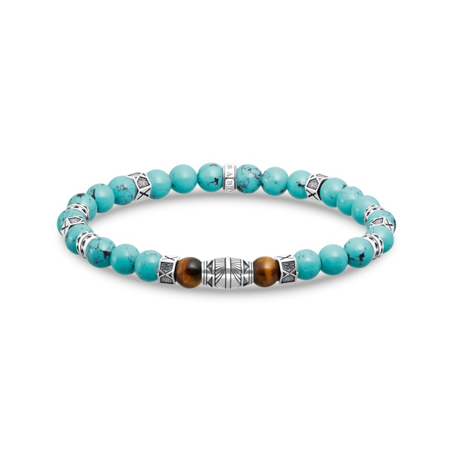 Thomas Sabo bracelet with Turquoiseen beads and tiger‘s eye-beads silver - A2087-364-7