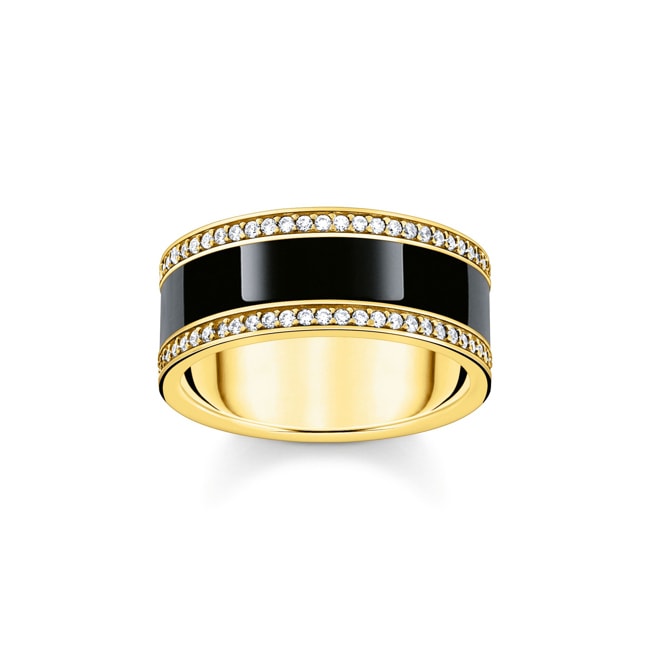 Thomas Sabo band ring with black Cold enamel and white stones gold plated - TR2446-565-11