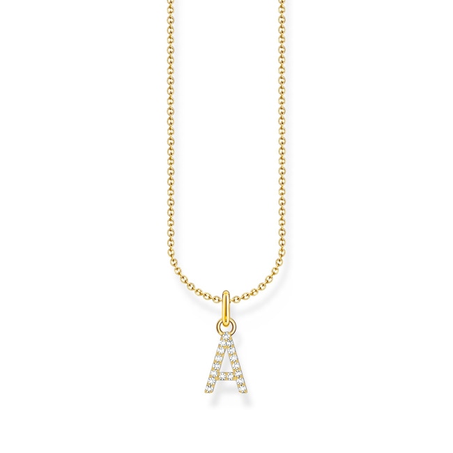 Thomas Sabo Basics Gold-plated necklace with letter pendant A and white zirconia - KE2240-414-14-L45V