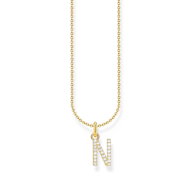 Thomas Sabo Basics Gold-plated necklace with letter pendant N and white zirconia - KE2253-414-14-L45V