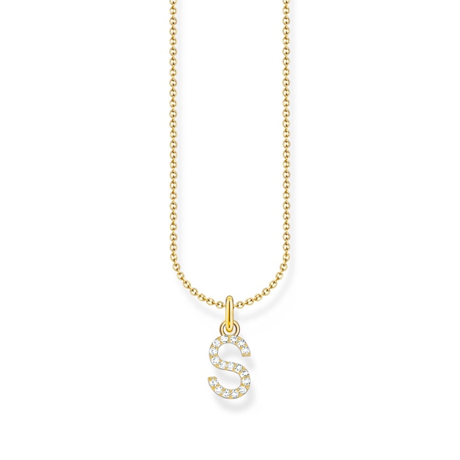 Thomas Sabo Basics Gold-plated necklace with letter pendant S and white zirconia - KE2258-414-14-L45V