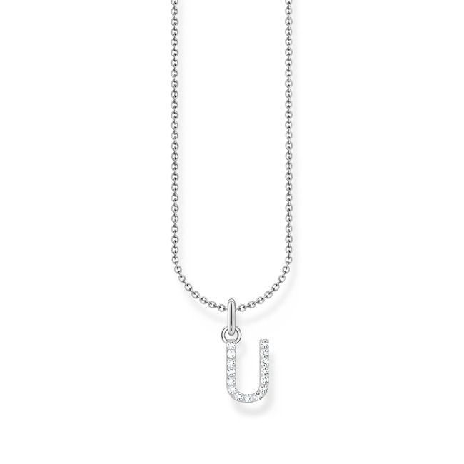 Thomas Sabo Basics Silver necklace with letter pendant U and white zirconia - KE2260-051-14-L45V