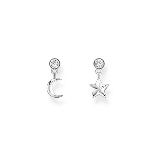 Thomas Sabo Basics Clous d’oreilles avec pendentif lune et étoile et gemmes blanches, argent - H2293-051-14