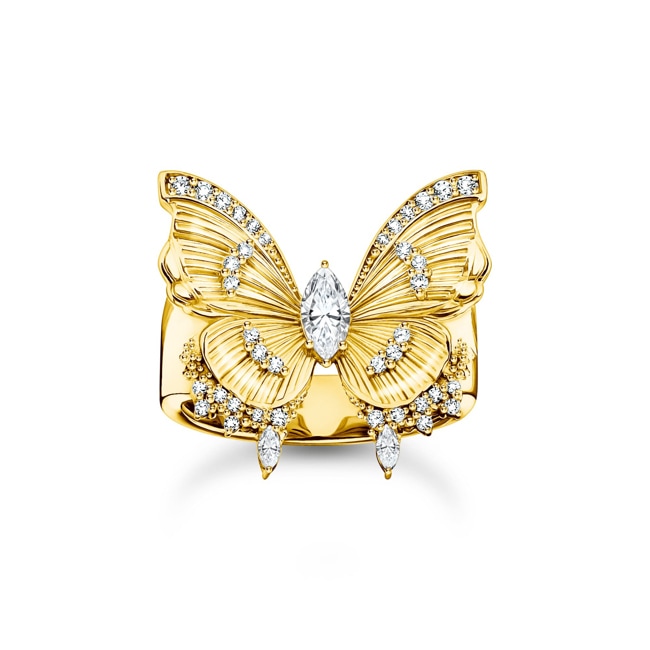 Thomas Sabo Blooming Skies Gold-plated cocktail ring Butterfly Paradise with stones - TR2495-414-14