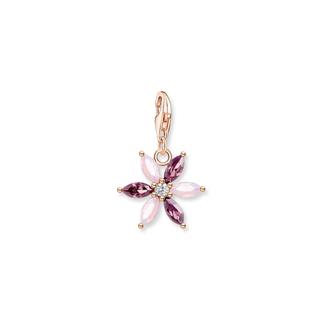 Thomas Sabo Charm-Anhänger Blume rosa Steine roségold - 1874-323-7
