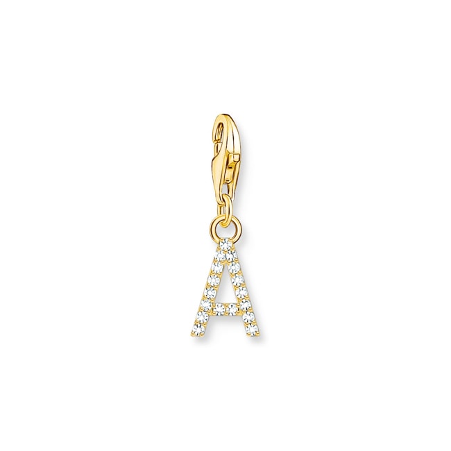 Thomas Sabo Pendentif Charm lettre A avec pierres blanches plaqué or - 1964-414-14