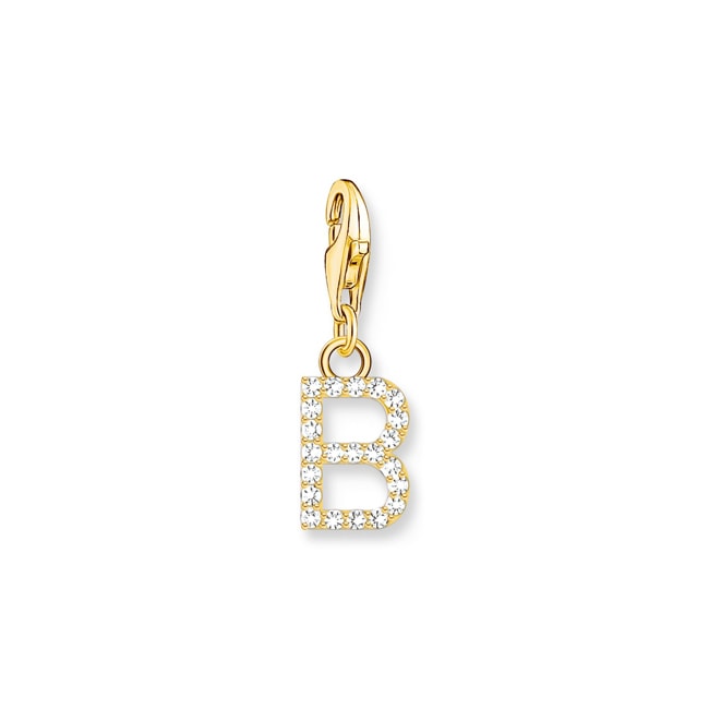 Thomas Sabo Pendentif Charm lettre B avec pierres blanches plaqué or - 1965-414-14