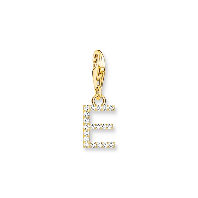 Thomas Sabo Pendentif Charm lettre E avec pierres blanches plaqué or - 1968-414-14