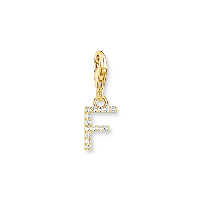 Thomas Sabo Pendentif Charm lettre F avec pierres blanches plaqué or - 1969-414-14