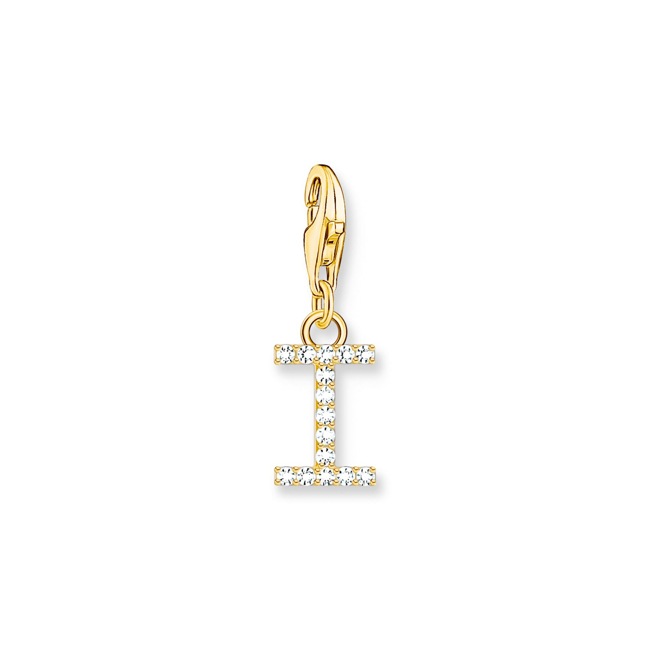 Thomas Sabo Pendentif Charm lettre I avec pierres blanches plaqué or - 1972-414-14